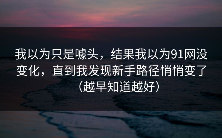 我以为只是噱头，结果我以为91网没变化，直到我发现新手路径悄悄变了（越早知道越好）