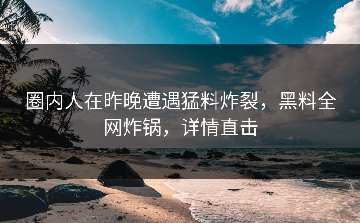 圈内人在昨晚遭遇猛料炸裂，黑料全网炸锅，详情直击